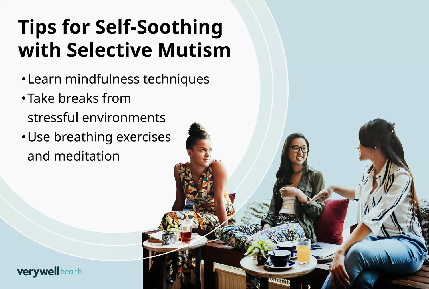 Tips for Self-Soothing with Selective Mutism graphic featuring calming techniques.