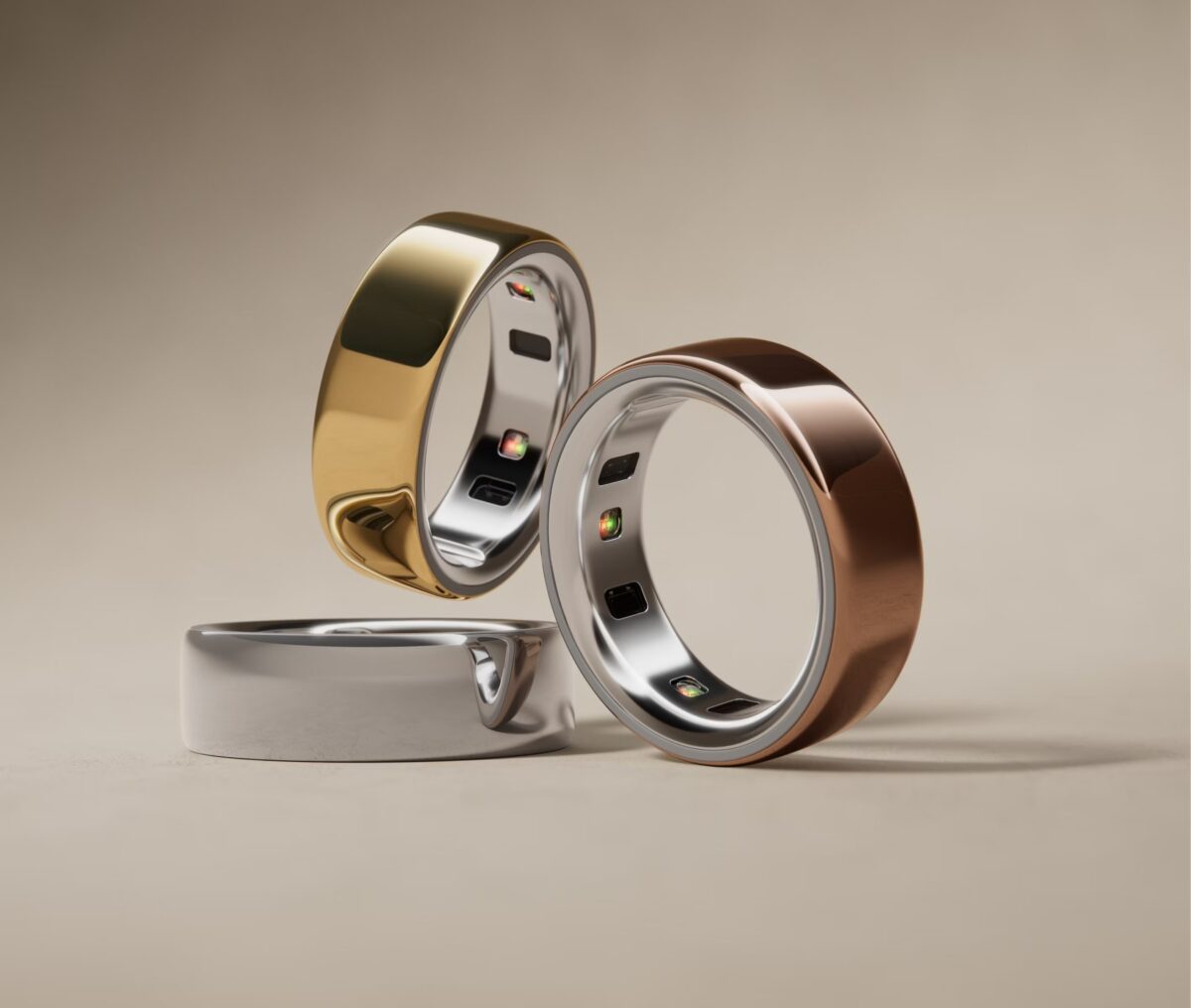 A minimalist smart ring being worn, showing its sleek profile.
