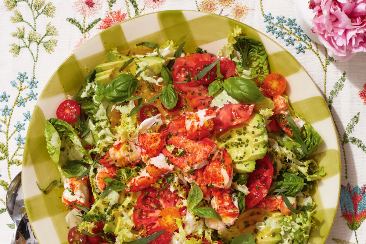 Meredith Hayden's signature lobster and avocado salad featured in a bright kitchen setting.