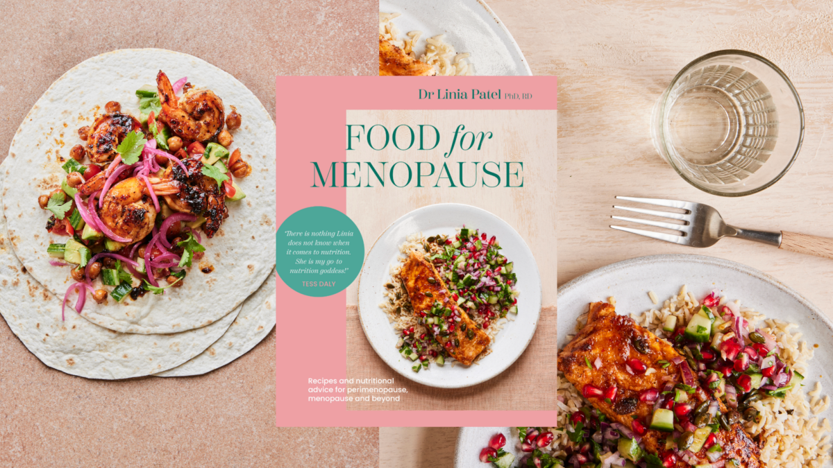A collection of colorful, nutrient-dense ingredients recommended by a menopause dietician.