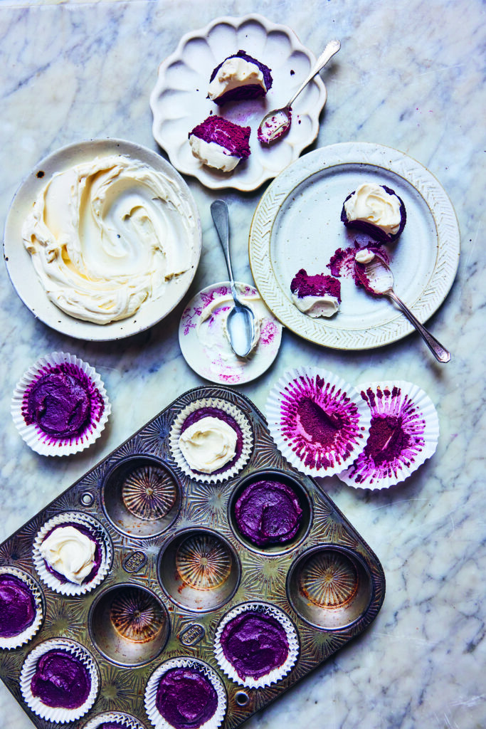 Healthy chocolate cupcakes made with beetroot and dates.